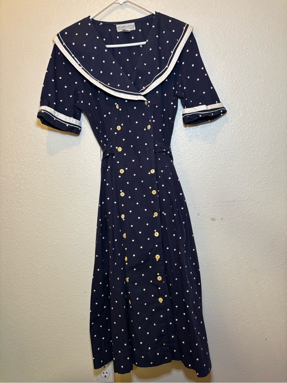 Navy Polka Dot Sailor-Style Midi Dress